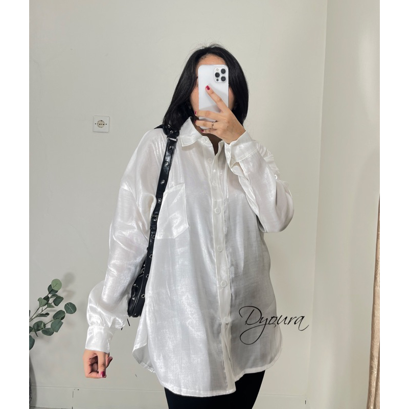 Shimmer shirt/ kemeja wanita/ kemeja satin lengan panjang