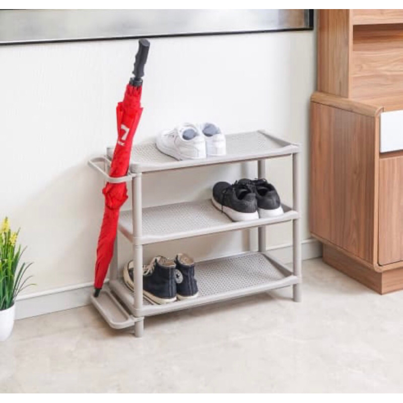 KRISHOME RAK SEPATU 3 &amp; 4 TINGKAT DENGAN TEMPAT PAYUNG/ACE 3 LAYER SHOE RACK W/ UMBRELLA  STAND GREY