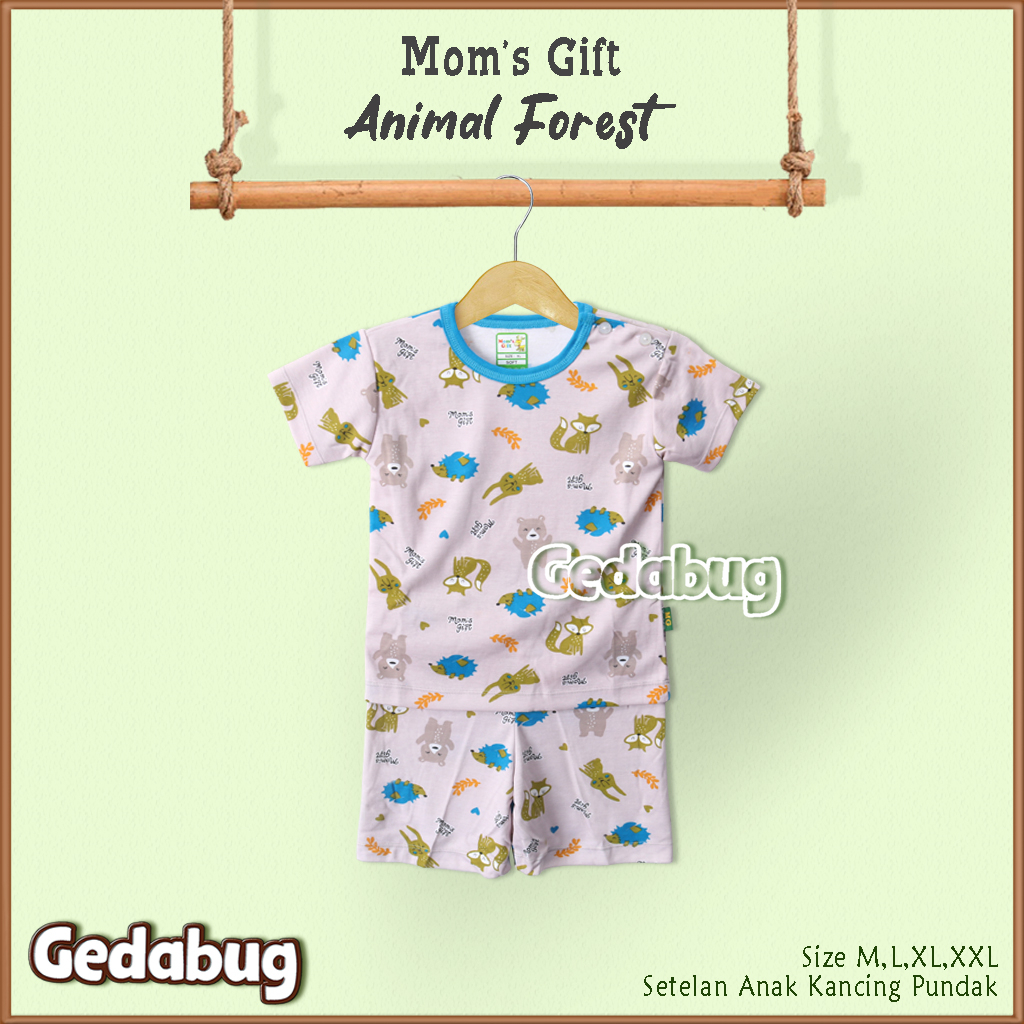 Setelan Kaos Anak Mom's Gift Animal Forest PENDEK | Setelan Baju bermain Anak Moms Gift | Gedabug