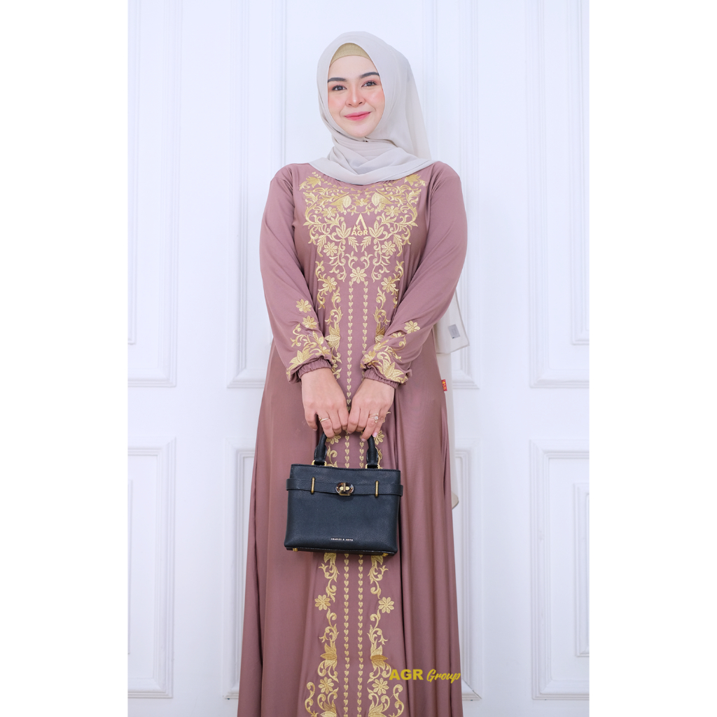 Gamis Wanita NuansaKita Bahan Jersey Livina Motif Bordir Bunga Size XL LD 100-120 BajuDress Muslim