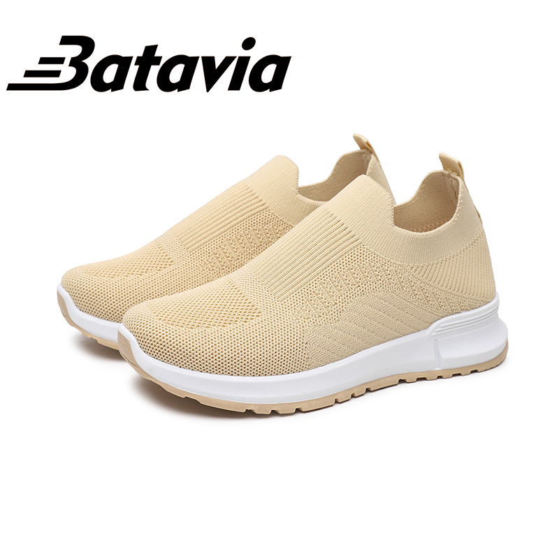 Batavia murah sepatu kanvas wanita rajut sepatu wanita  sepatu tanpa tali hitam Sepatu Wanita Sport Women Sneakers N10