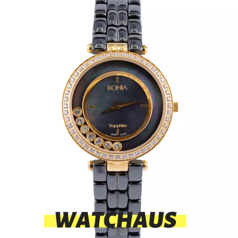 JAM TANGAN WANITA BONIA B10123-2237S B10123-2237 ANALOG BLACK GOLD STAINLESS STRAP