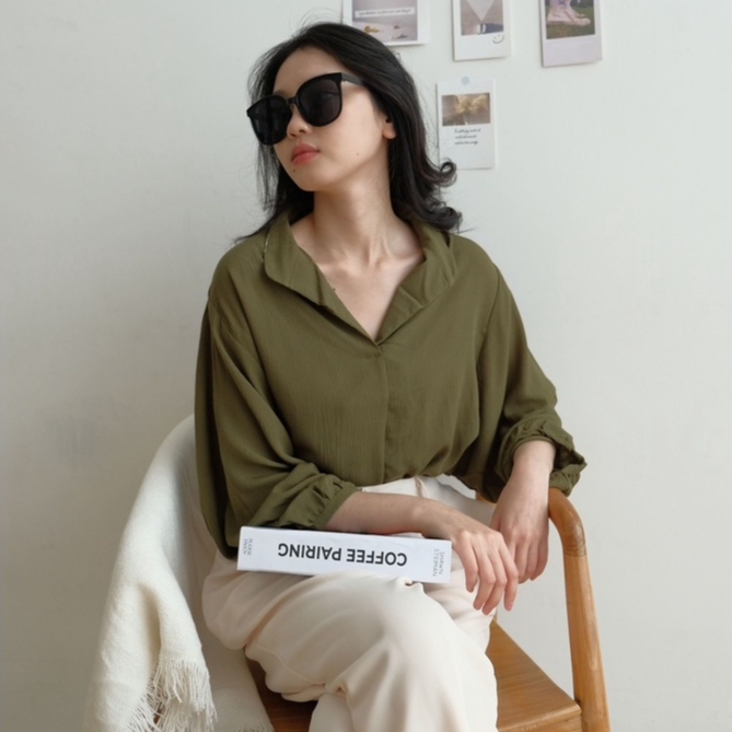 Daisy Kemeja Flowy Kantor Vneck Shirt Blouse Kemeja Oversize