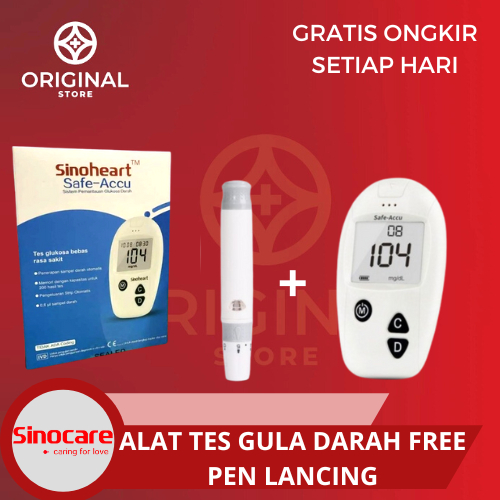 ALAT CEK GULA DARAH SINOHEART SINOCARE SAFE ACCU FREE PEN LANCING