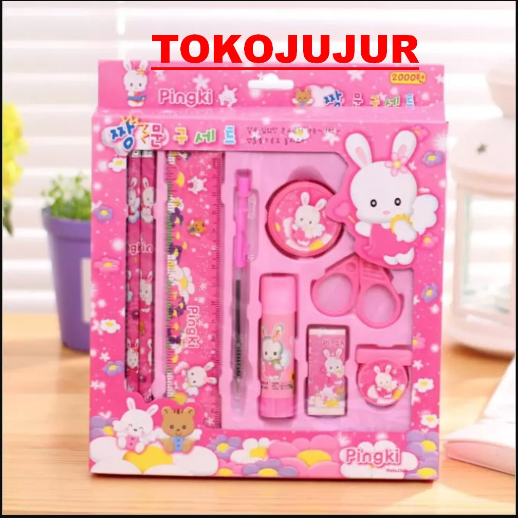 TOKOJUJUR Set Alat Tulis Anak Stationery 9 in 1 6 in 1 Pena Pensil Penghapus Rautan Pulpen Peralatan Sekolah Anak 10in1 9in1 8in1Paket Oleh Oleh 10 in 1 8 in 1 6in1