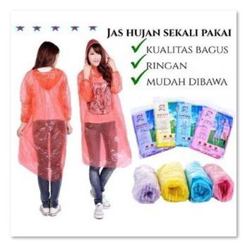 Jas Hujan Poncho Plastik Sekali Pakai Rain Coat Plastic Disposable Emergency baju Lengan Darurat [MF]