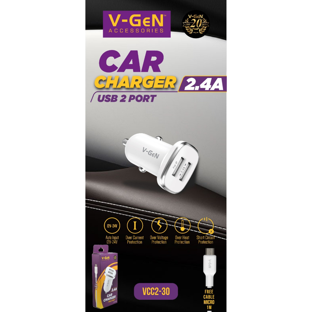 Car Charger V-GeN VCC2-30 Dual Port USB 2.4A Charger Mobil