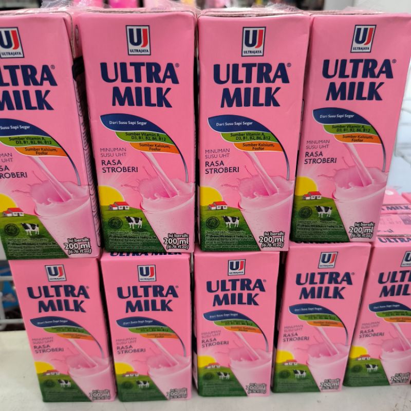 susu ultra milk strawberry 200ml buy 1 get 1 free.