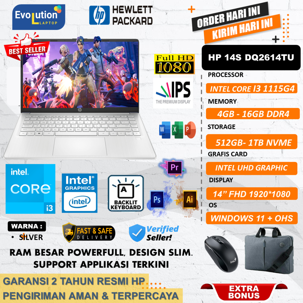 Promo Laptop HP 14s DQ CORE i5 1135g7 - HP 14s DQ2614TU Core i3 1115G4 RAM 16GB 512GB SSD 14.0 IPS Windows11