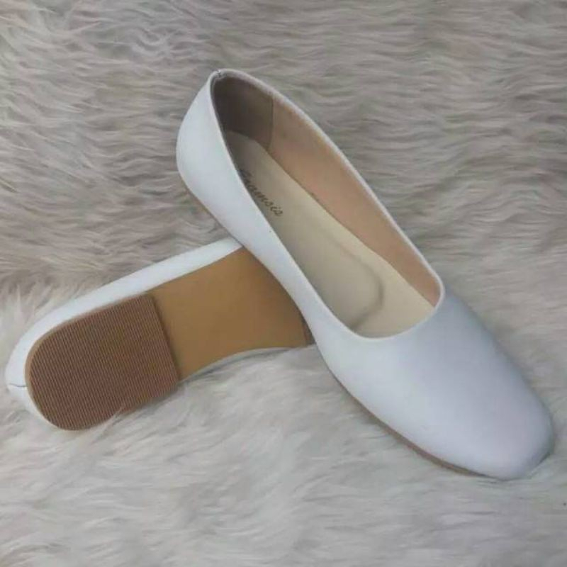 flat shoes formal big size I sepatu pantofel wanita ukuran 40 41 42 43 44 45 original sepatu flat kulit hitam-putih cewek perempuan kerja suster perawat pns ukuran besar jumbo gede