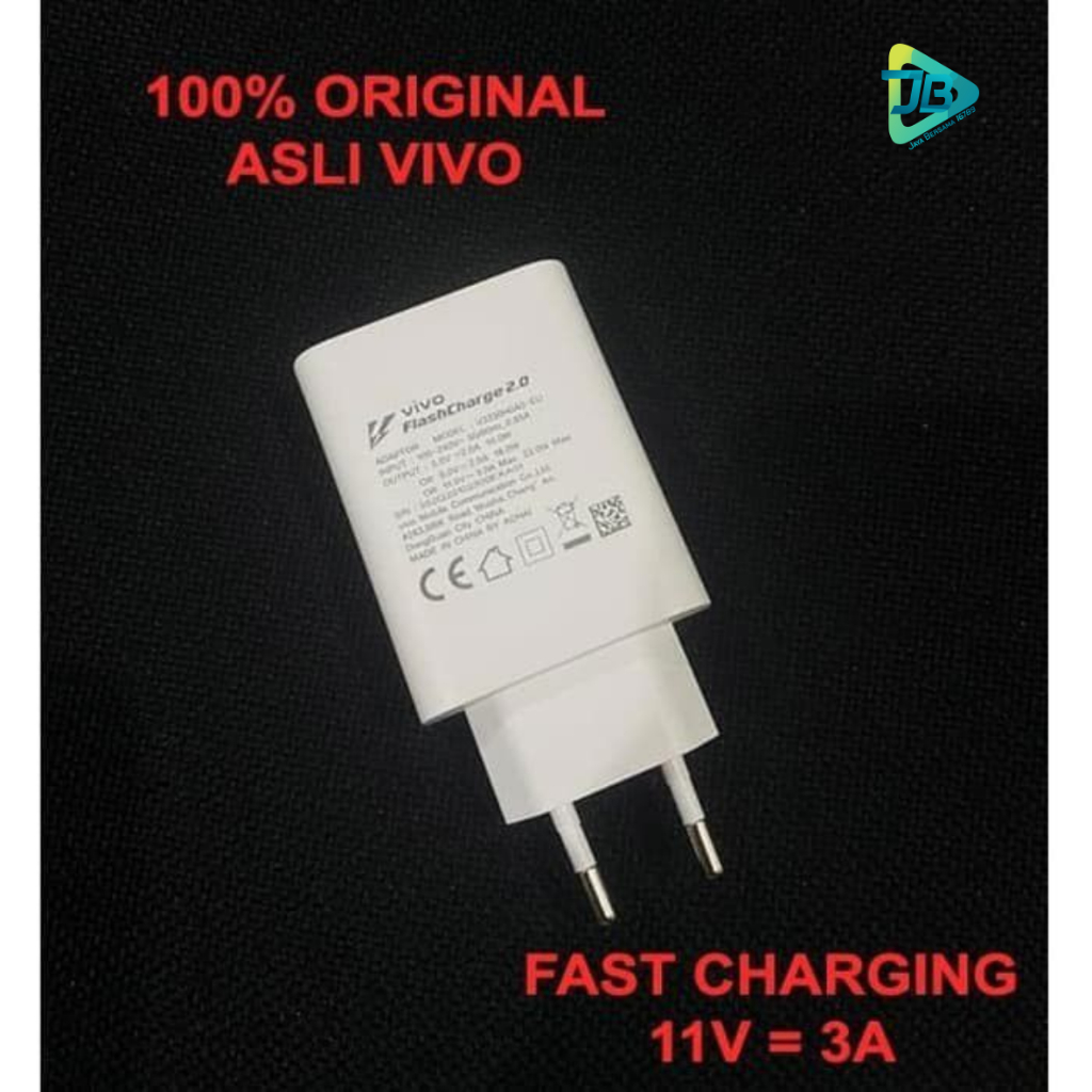 BATOK ADAPTER / KEPALA CHARGER VIVO 33WATT ORIGINAL 100% FAST CHARGER VIVO Y91 Y93 Y95 Y91C Y71 Y81 Y83 Y20 Y30 Y50 Y01 Y02 Y16 Y22 Y35 Y12 Y15 Y17 Y19 V11 V11PRO V15 V15PRO V19 V20 V21 V23 V25 V27 V27E Z1PRO S1PRO X30 X50 X60 PRO X70 PRO JB8871