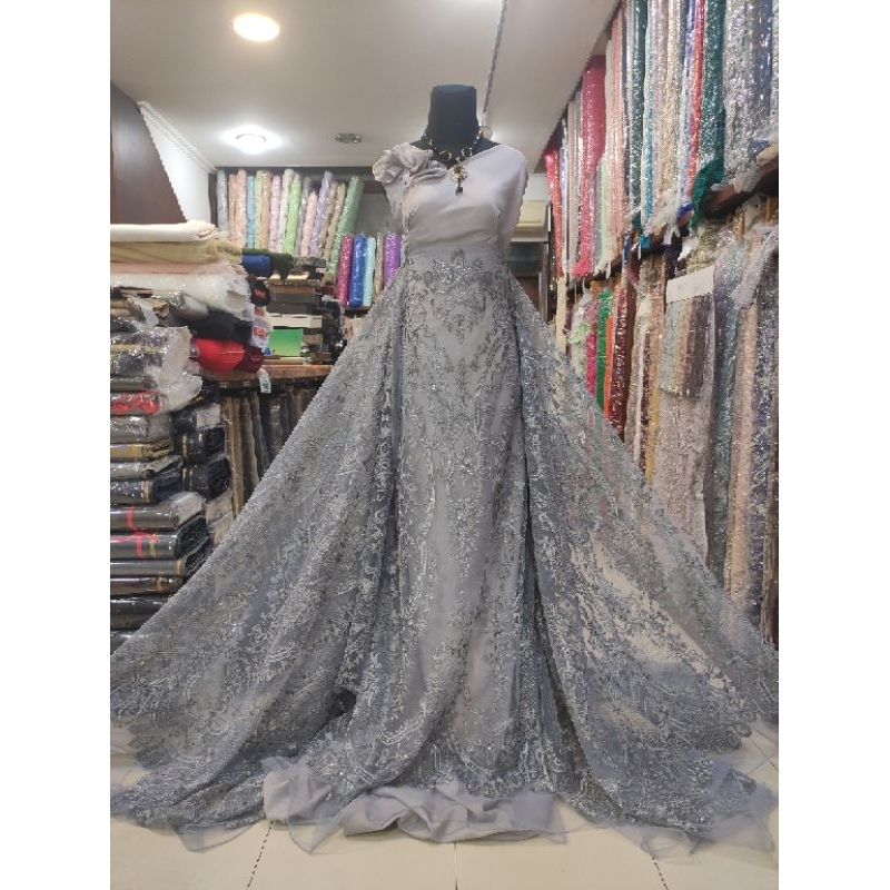 Kain Tile Brokat Etnik Payet Batu Akar Bridal AV397-22-3 Silver