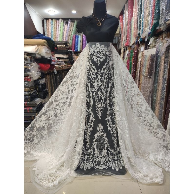 Kain Tile Brokat Etnik Payet Batu Akar Bridal AV397-22-3 Off white