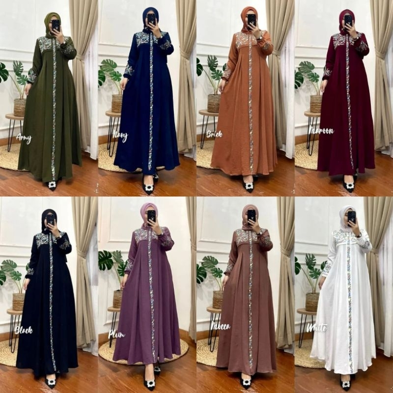 Gamis crinkle Madina bordir Gamis terbaru 2023 lebaran wanita Baju kondangan elegan fashion wanita muslimah