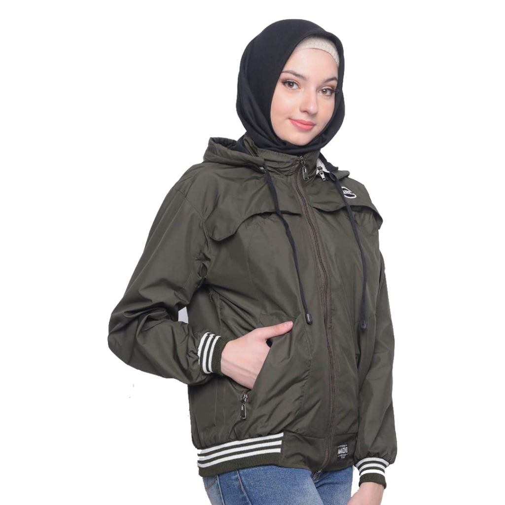 Justrue Jaket Wanita Polos Army