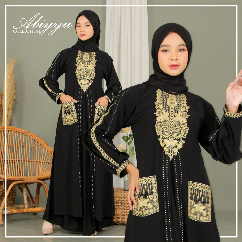 Gamis Abaya Turki Terbaru 2023 Turkey Mewah Elegan Turkiy Hitam dan Warna | Abiyyuco TA9023