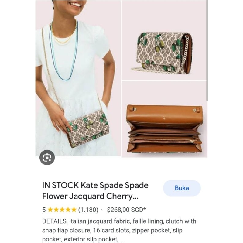 SALEONLY 1.7JT..KATE SPADE WALLET ON CHAIN JACQUARD CHERRY-PRELOVED VVGC