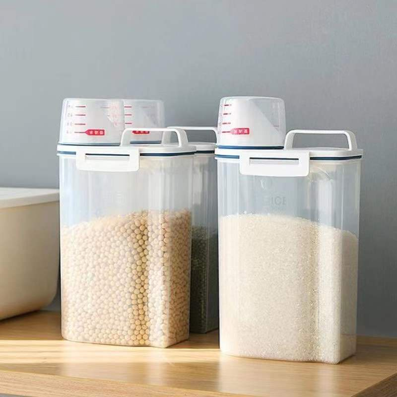 Tempat Penyimpanan Beras Kacang Multifungsi /Botol Dry Food Dengan Cup/Rice Storage Jar 2kg Transparent