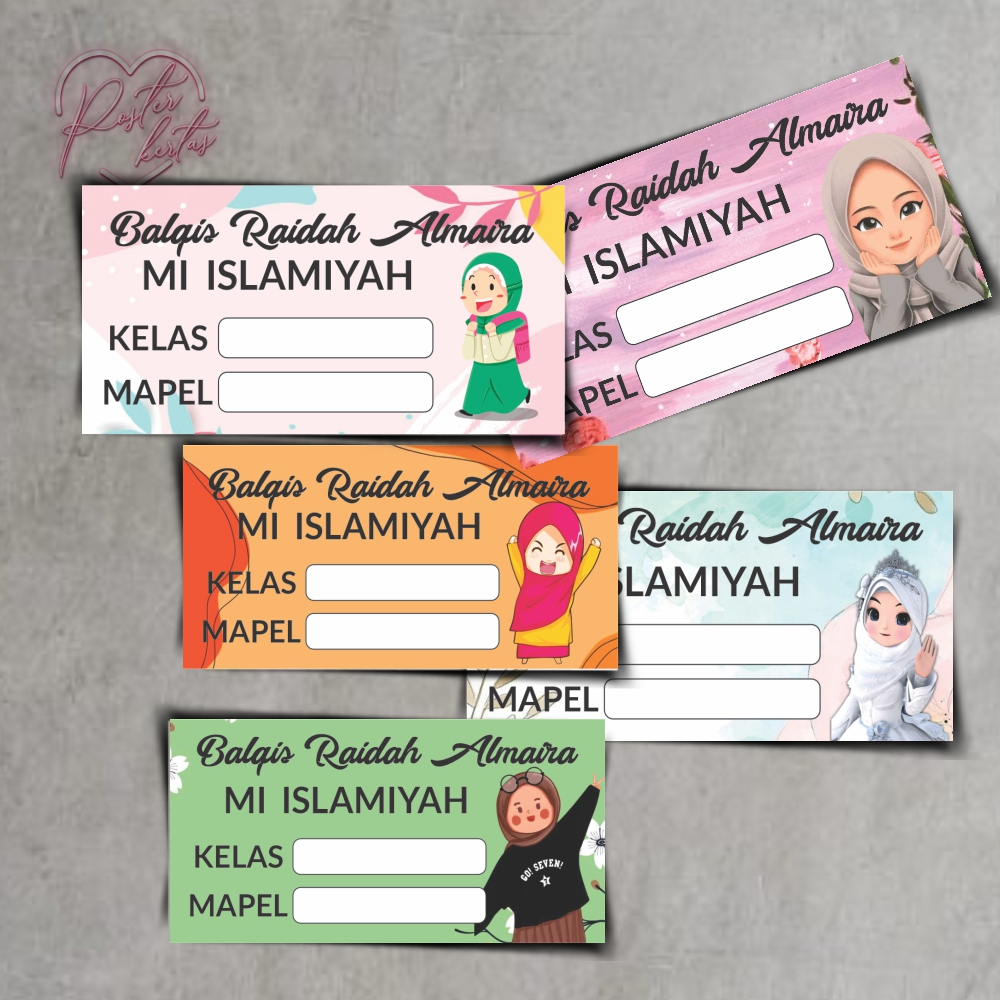 

Sticker label buku pelajaran Custom Nama Sekolah Tema Cewek Muslim Girl