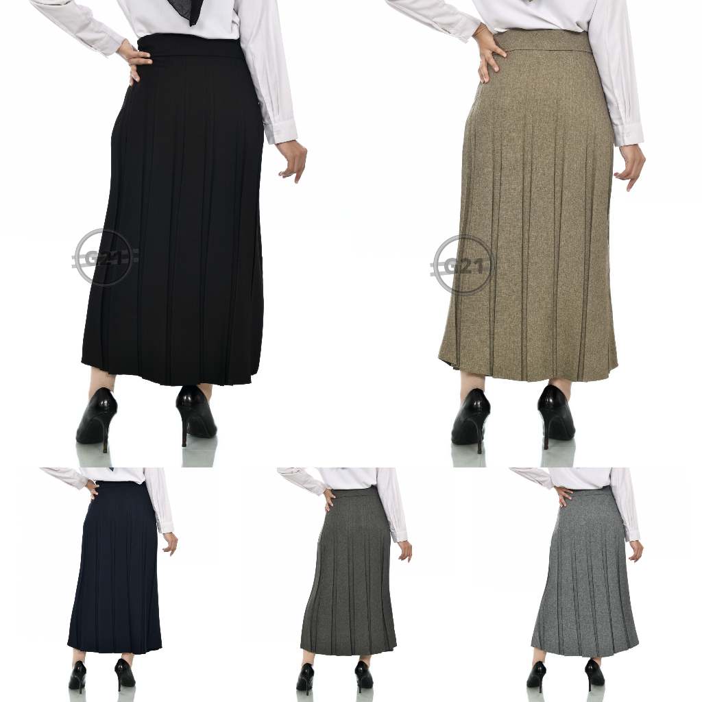 Rok Panjang Prisket Rempel Formal Kerja Kantor Hitam Wanita Bahan Polycotton Premium