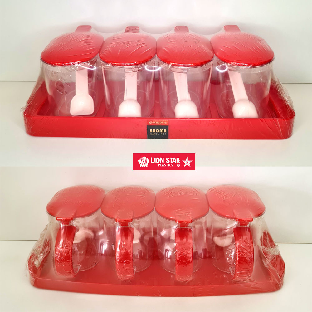 LionStar Lion Star AR-4 Aroma Handy Pot Rak Toples Wadah Tempat Bumbu Dapur Plastik Sendok Set Isi 4