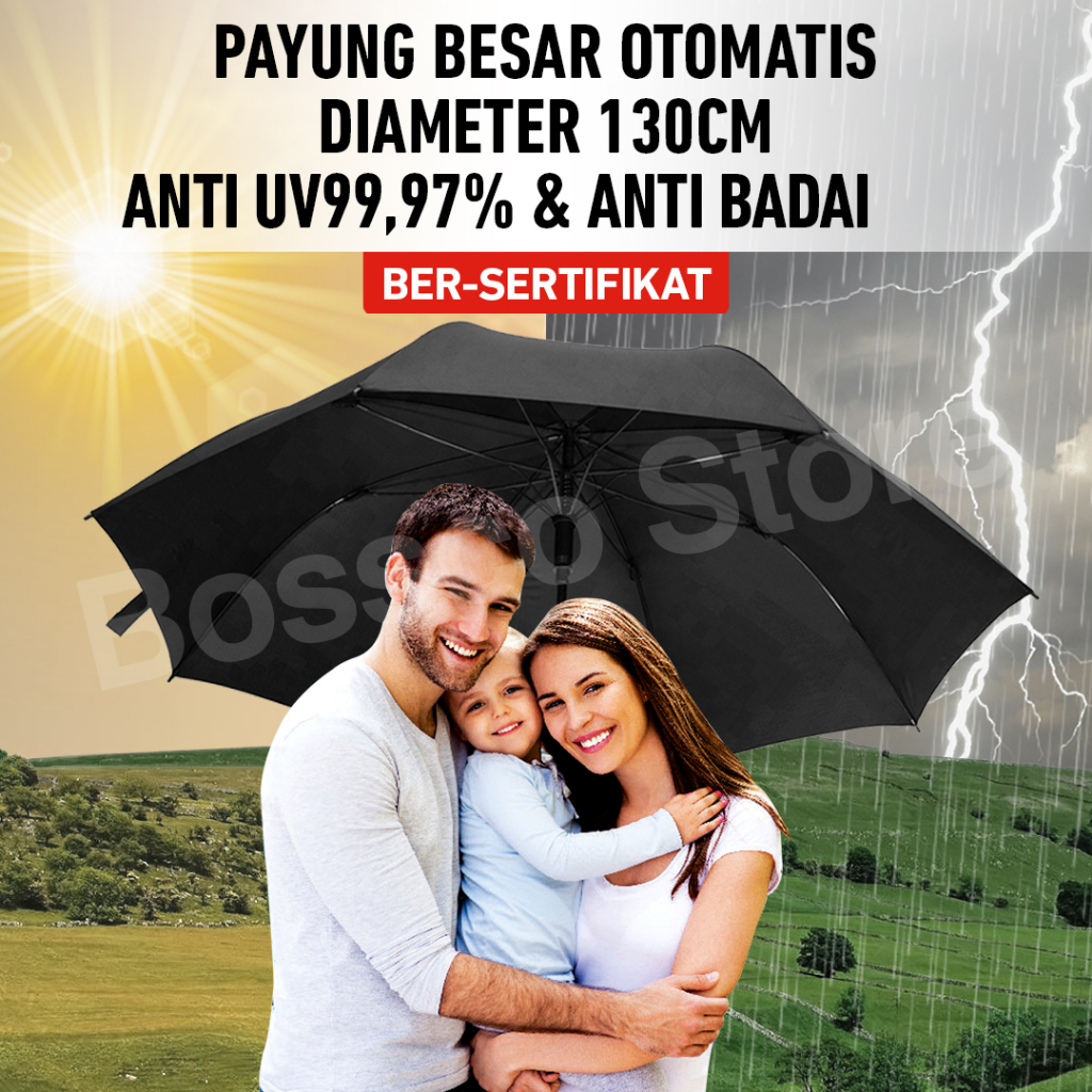 Bossco Payung Besar Jumbo Golf Otomatis Kualitas Export Jepang Payung Golf Otomatis premium payung mobil payung jumbo bahan fiberglass jari fiber payung besar murah payung golf besar payung anti UV protection golf umbrella rangka fiber