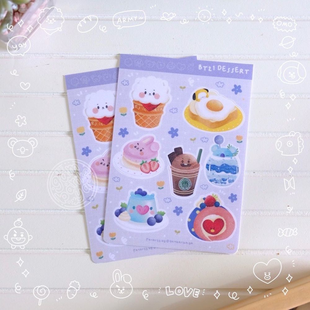 

GAMBARIKA BT21 Dessert Glitter Sticker Sheet / Stiker Kiss Cut