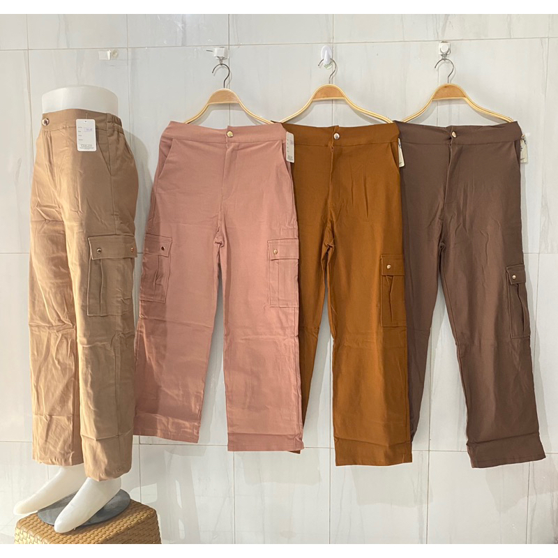 celana kulot cargo wanita katun twill premium