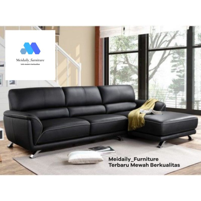 Sofa Kulit Letter L / Kursi Ruang Tamu Minimalis / Sofa Hitam Kulit Kualitas Premium / Sofa Kantor /