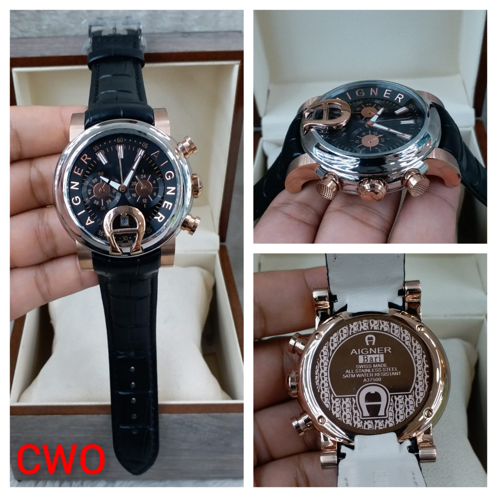 Jam Tangan Pria Aigner Bari A37500 Chronograph Leather Fullset