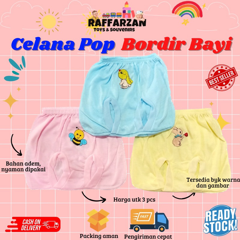 3 Pcs Celana Pop Bayi Celana Kacamata Bayi Bordir Boneka Warna Warni Celana Pendek Bayi Celena Bolon