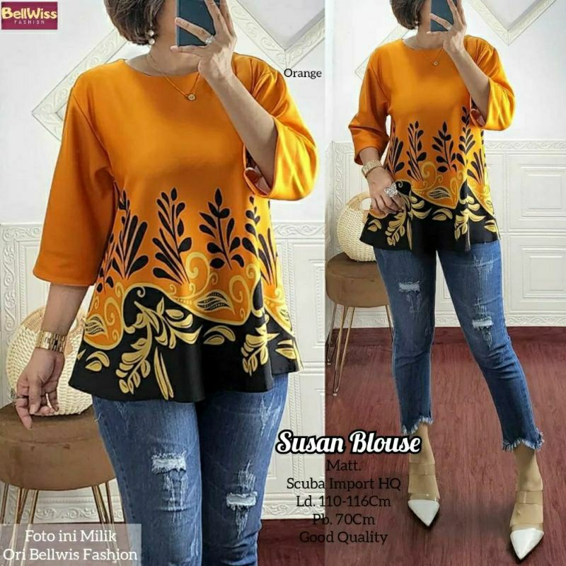 Susan Blouse, BLOUSE WANITA CANTIK MODIS FIT XXL LD 110-120 BAHAN SCUBA IMPORT TERMURAH OOTD KEKINIAN TERLARIS