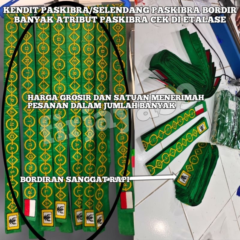 kendit paskibra bordir/selendang paskibra bordir/kendit warna hijau bordir paskibra/kendit purna pas