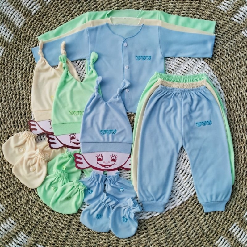 Paket Hemat ISI 15 Pcs Set Baju Celana Bayi Baru Lahir Lengan Panjang Warna Soft Muda