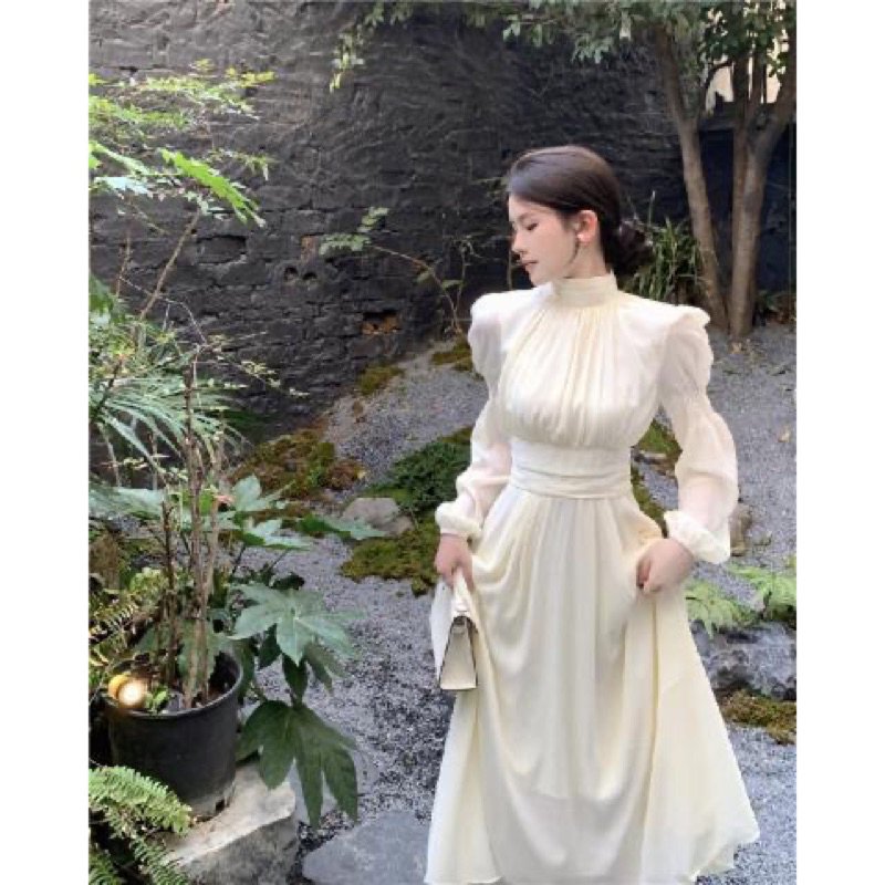 [ Retro Series ] Turtle Neck High Waist Korean Chiffon Retro Dress ( Dress Sifon Korea Leher Kura Kura )