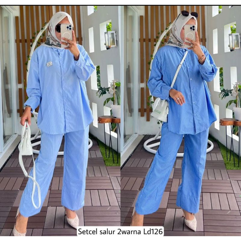 Setcel Katun Salur Terbaru / Setelan Celana Katun Salur Satu Kantong Terbaru / Setcel Crinkle / Sete