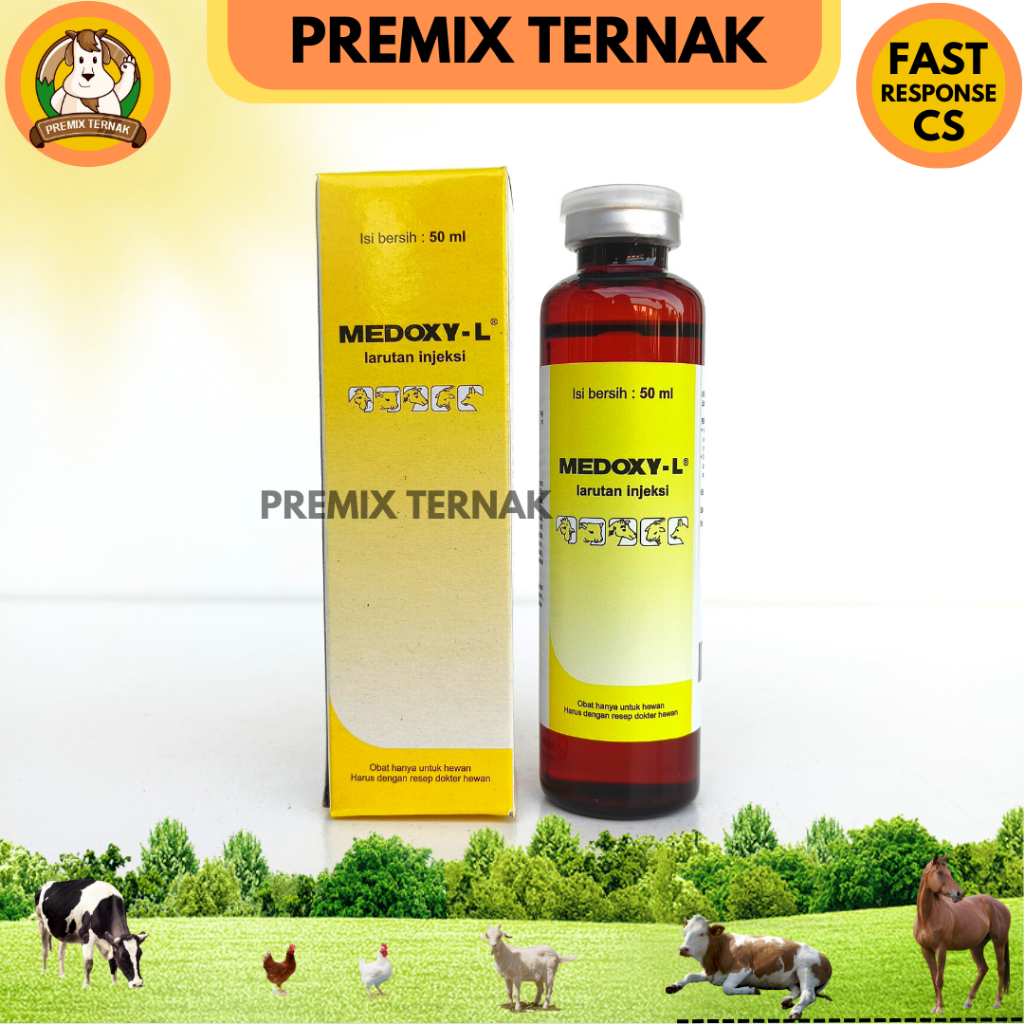 MEDOXY L 100 ml dan 50ml - Obat Injeksi Untuk Ayam Kucing Sapi Domba Kuda Sakit Snot Ngorok CRD Berak Hijau