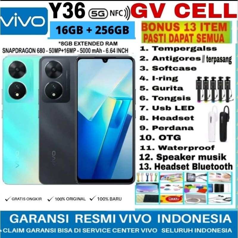 VIVO Y36 5G 8/256GB RAM 16GB [8GB+ 8GB ] ROM 256GB GARANSI RESMI VIVO