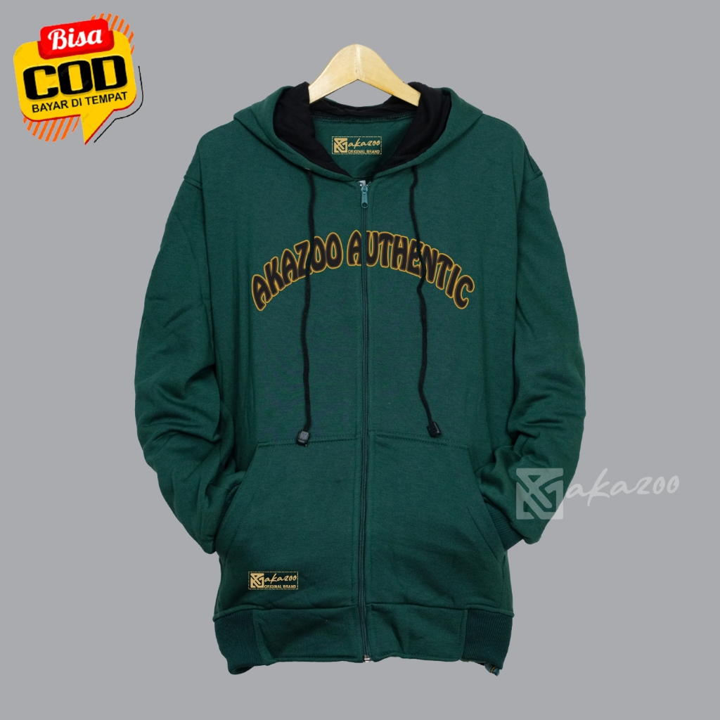 jacket pria keren dewasa resleting sablon depan blakang akazoo warna hijau botol JANGKRIK BOS sablon dpn blakng