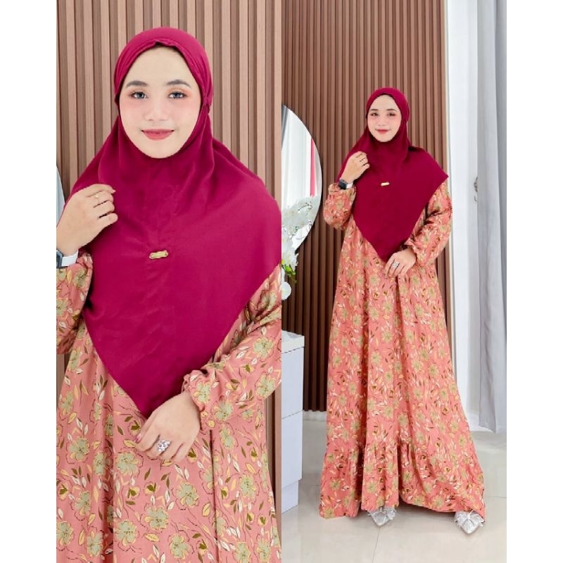 dress fara motif free hijab/gamis fara/set gamis hijab