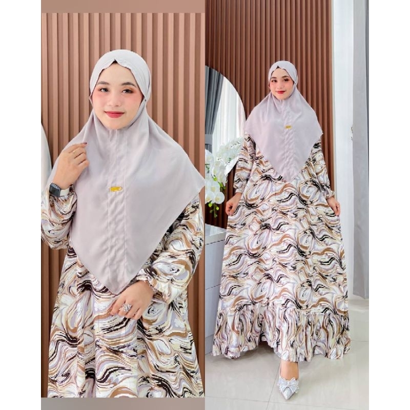 dress fara motif free hijab/gamis fara/set gamis hijab