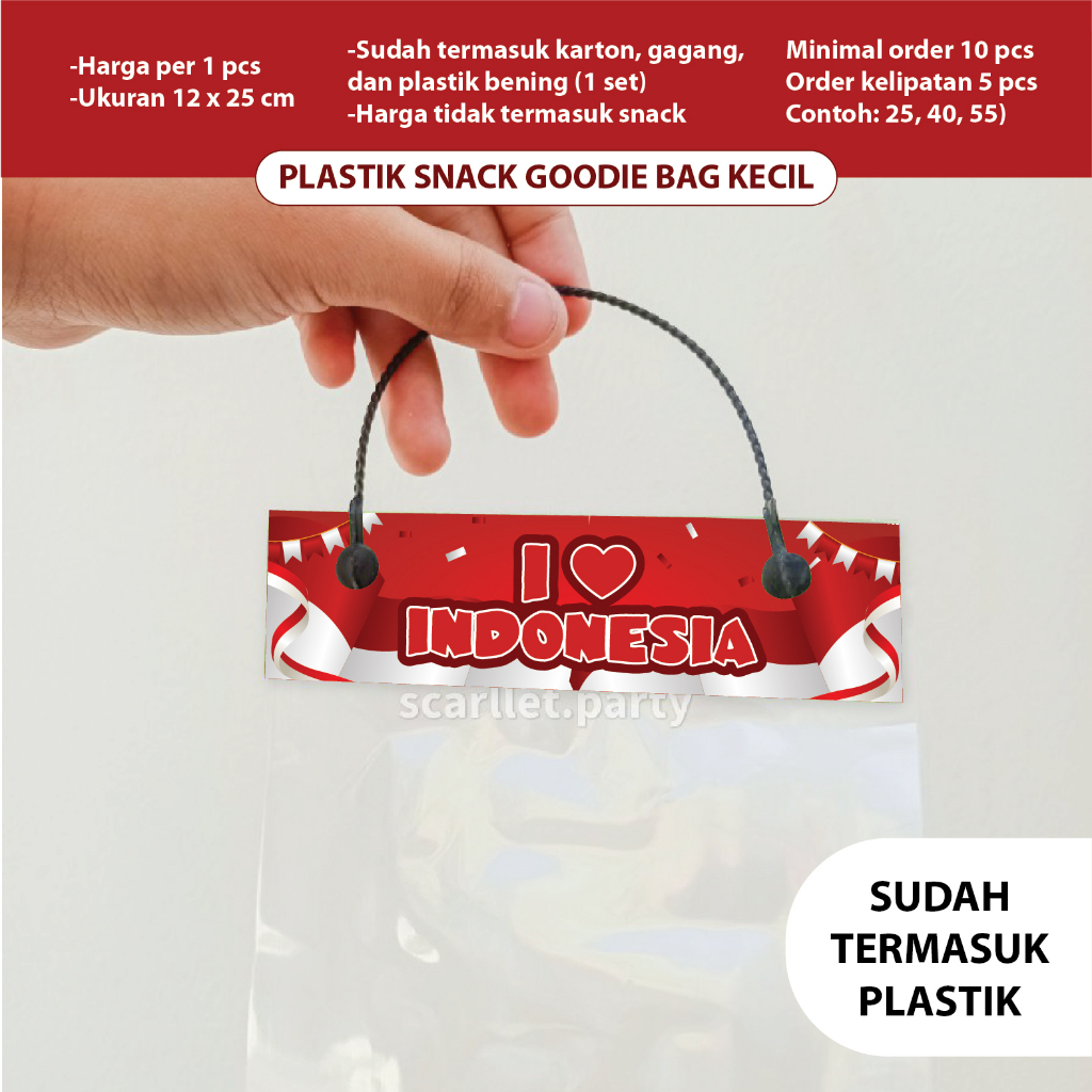 

[MINIMAL ORDER 10] GOODIE BAG I LOVE INDONESIA PLASTIK SNACK 17 AGUSTUS DIRGAHAYU MERAH PUTIH AGUSTUSANTAS BINGKISAN UCAPAN KANTONG BUNGKUS SNACK