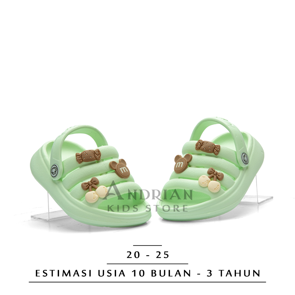 Irsoe - New Sandal anak perempuan baby girl model selop garis tali belakang berkarakter 1 - 3 tahun