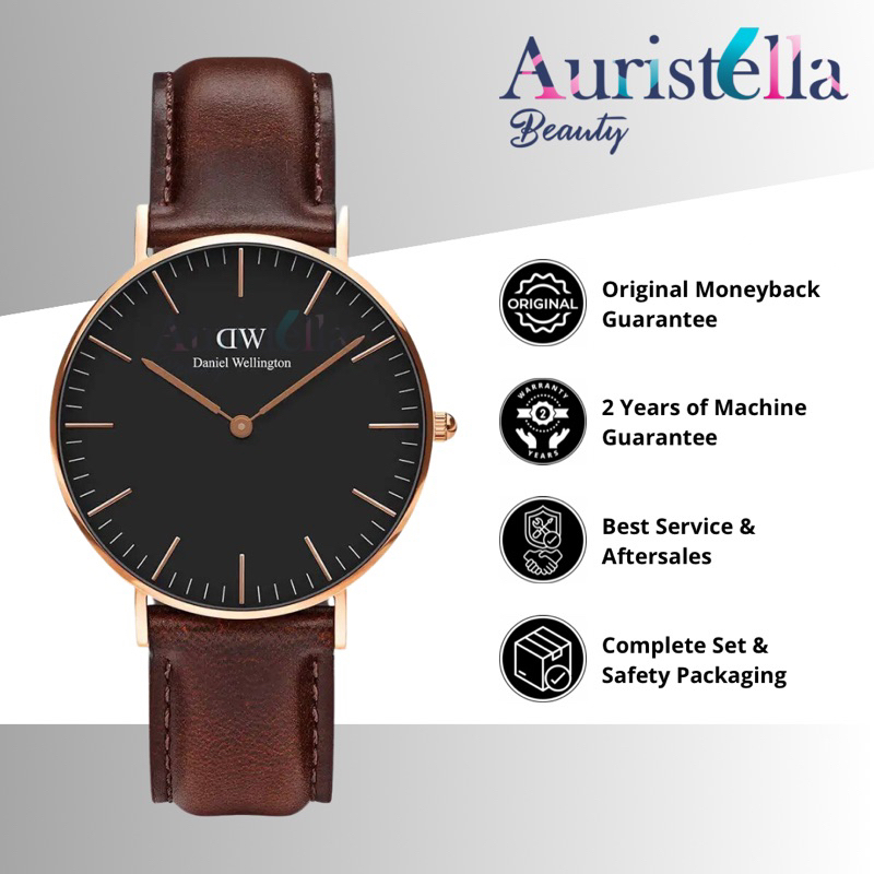 JAM TANGAN DANIEL WELLINGTON CLASSIC BRISTOL BLACK ROSE GOLD 36MM DW ORIGINAL