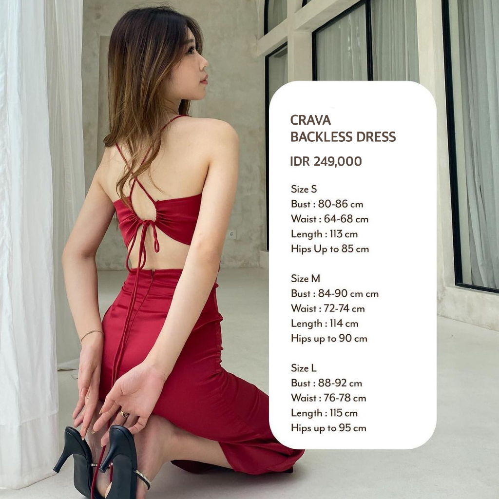 CRAVA BACKLESS SATIN DRESS PESTA SEXY KOREA - MIDI DRESS KONDANGAN - BRIDESMAID DRESS SATIN MEWAH - HADIAH / KADO ULTAH CEWEK