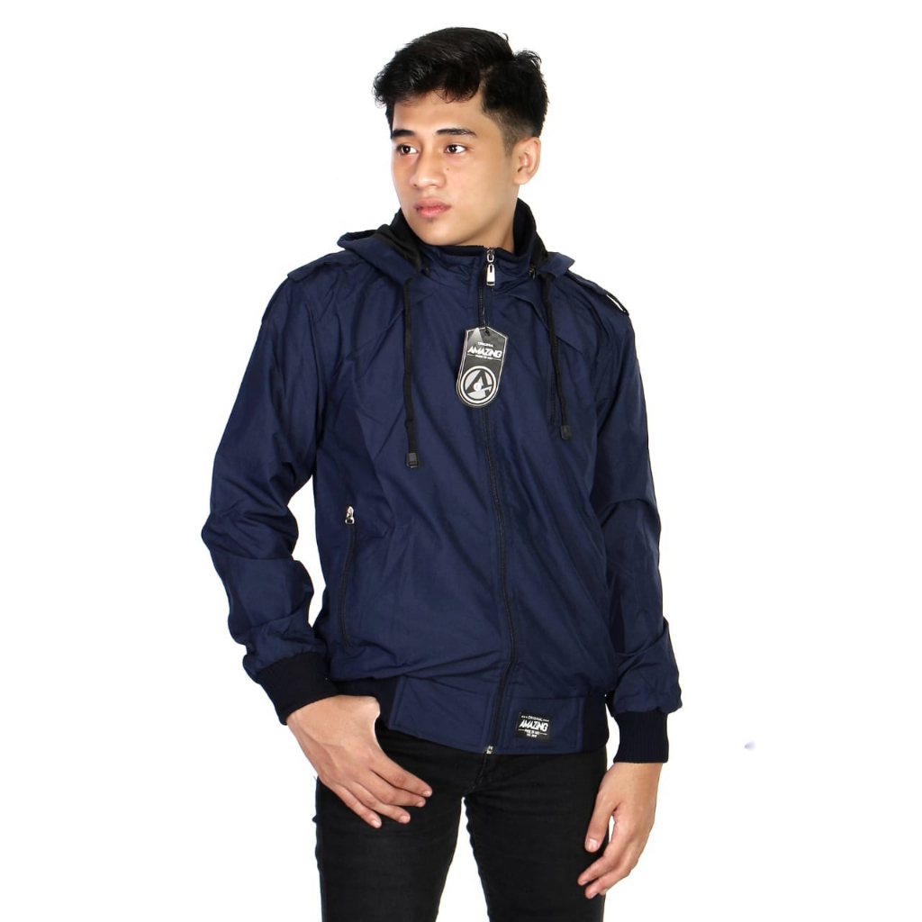 Justrue Jaket Parasut Pria Polos Waterproof Navy