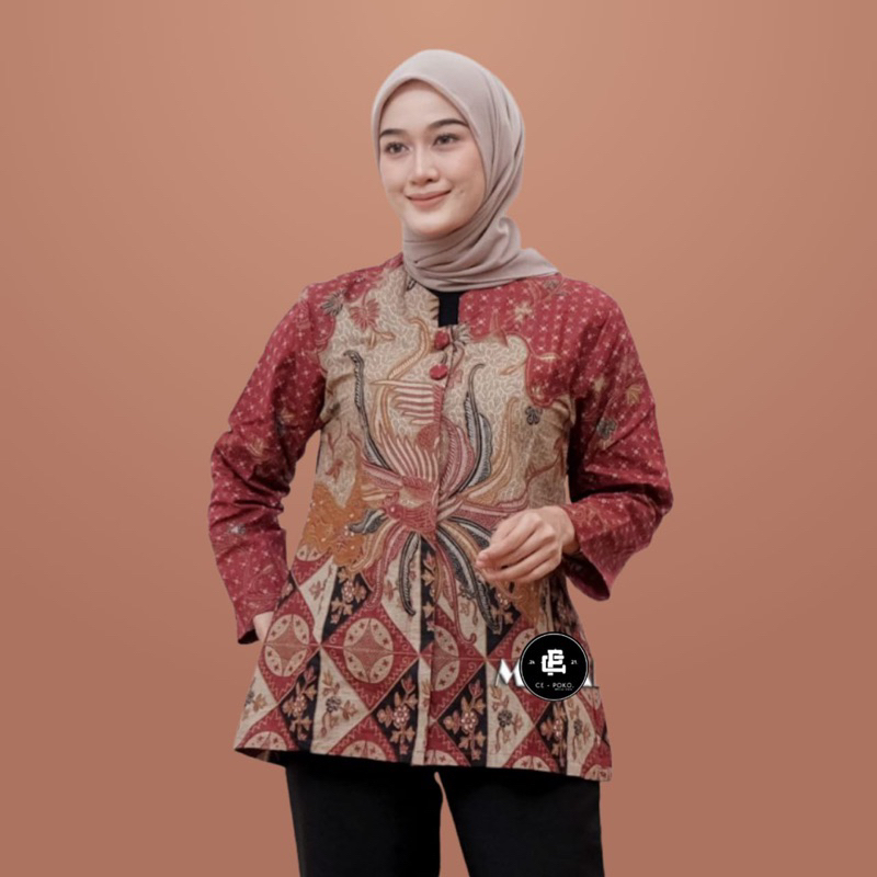 Baju Batik Wanita Atasan Blouse Terbaru Modern Seragam Resespsi Kantor Kerja Original