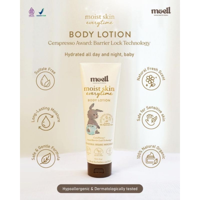 Moell Moist Skin Everytime 185gr/ Body Lotion Bayi / Natural Organic / lotion Pelmbab