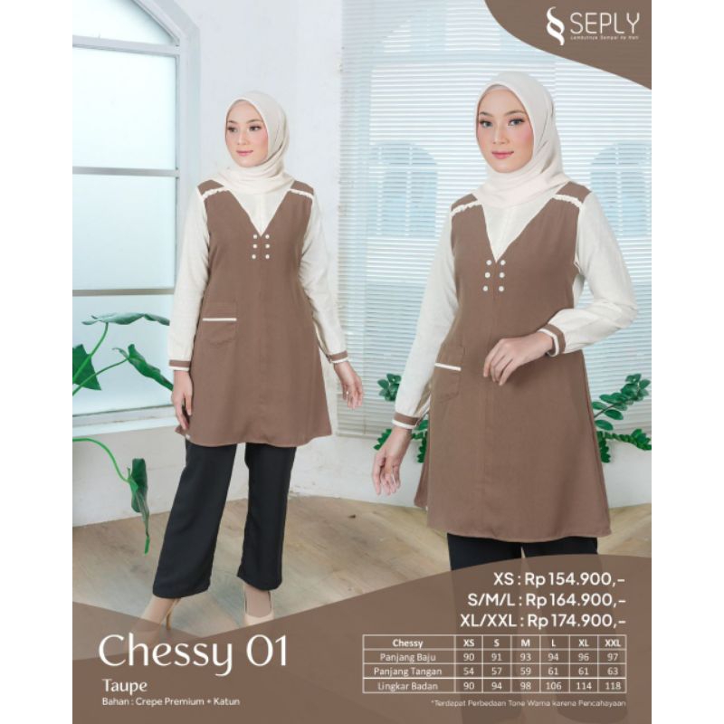 Ethica Tunik Chessy 01 (Taupe, Quail Grey, Deep Green) Chesy 01