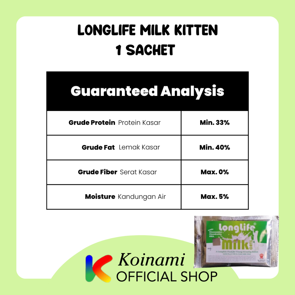 LONGLIFE MILK KITTEN @ 1 sachet hijau / raid all / susu anak kucing / cat kitten / petshop